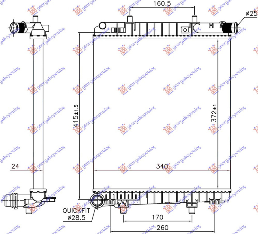 Radiator CITROEN C1 14- PEUGEOT 108 14- TOYOTA AYGO 1.2 VTi