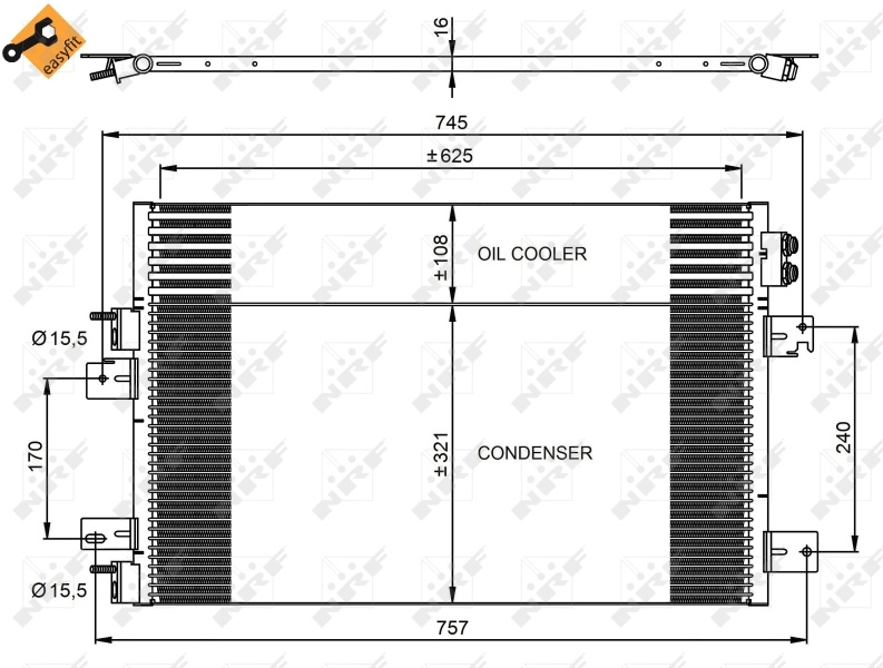 Radiator clima/AC ~ Jeep Patriot 2011 2012 2013 2014 2015 2016 2017 2018 2019 2020 2021 2022 2023 2024 ~ 350031 ~ NRF