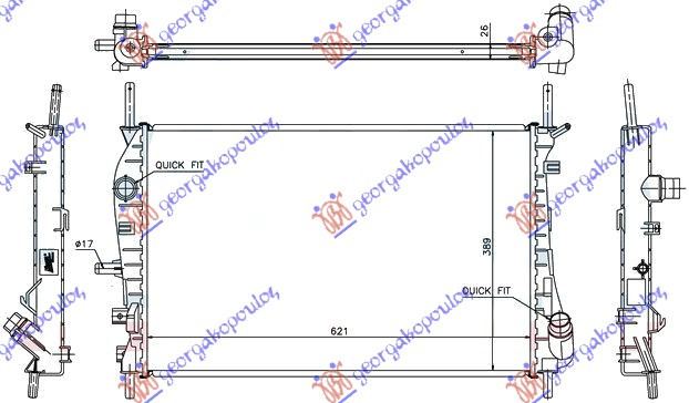 Radiator diesel + ac/ (62x39,7) pentru Ford Mondeo 2000, 2001, 2002, 2003, 2004, 2005, 2006, 2007