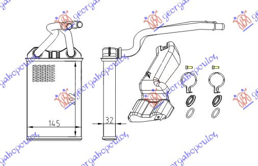 RADIATOR INCALZIRE HABITACLU (B) +/-ΑC (205x145) (COMPLET CU/TEVI) - CHRYSLER PT CRUISER 01-10 pentr 024506500 024506500 5179475AA