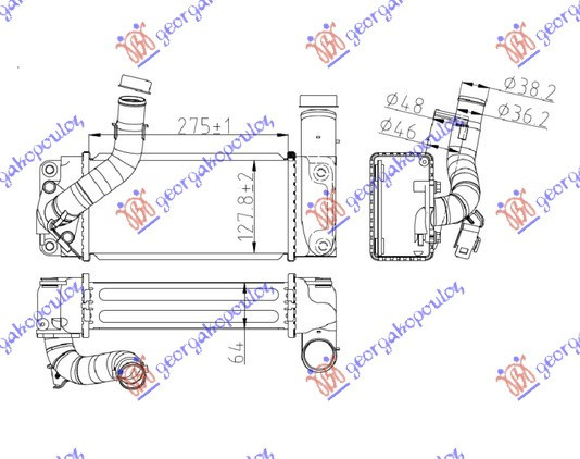 RADIATOR INTER.1.4 D4D (275x130), TOYOTA, TOYOTA URBAN CRUISER 09-14, PEUGEOT, PEUGEOT EXPERT 07-16, Partea frontala, Radiator Intercooler, 824006210