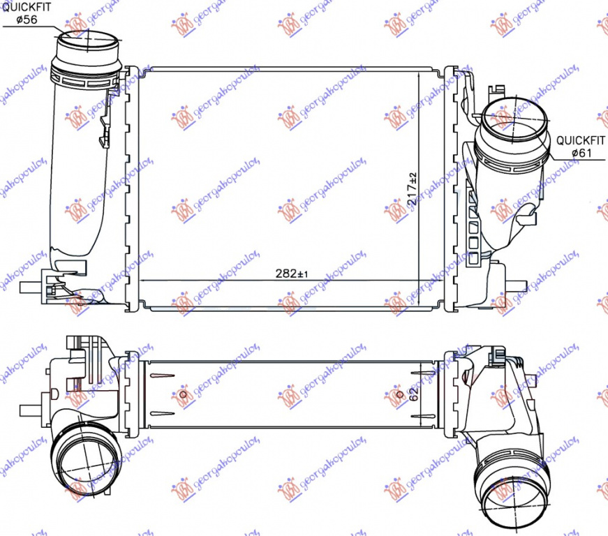 RADIATOR INTERC. 1.6 DCI (282X218X64) - RENAULT RENAULT TALISMAN SEDAN/GRANDTOUR 15-, RENAULT, RENAULT TALISMAN SEDAN/GRANDTOUR 15-, PEUGEOT, PEUGEOT EXPERT 07-16, PARTEA FRONTALA, RADIATOR INTERCOOLER, 677006200