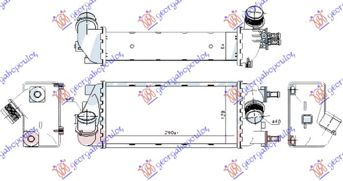 Radiator intercooler 0.9 turbo benzina - 1.3 motorina jtd (290x130x64) pentru Fiat Panda New 2012, 2013, 2014, 2015, 2016, 2017, 2018, 2019, 2020, 2021, 2022