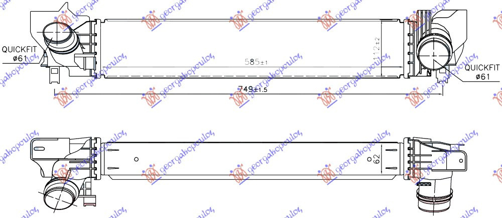 RADIATOR INTERCOOLER 1.2-1.5 TURBO BENZINA (585X112X62), PEUGEOT, PEUGEOT EXPERT 07-16, PARTEA FRONTALA, RADIATOR INTERCOOLER, MINI, MINI CLUBMAN (F54) 15-, 697006220