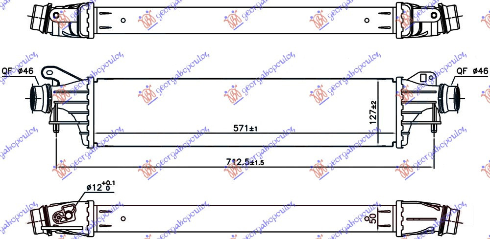 RADIATOR INTERCOOLER 1.4 TURBO BENZ. (99/148 CP) (571X127X50) - OPEL OPEL ADAM 12- , OPEL, OPEL ADAM 12-, PEUGEOT, PEUGEOT EXPERT 07-16, PARTEA FRONTALA, RADIATOR INTERCOOLER, 606006200