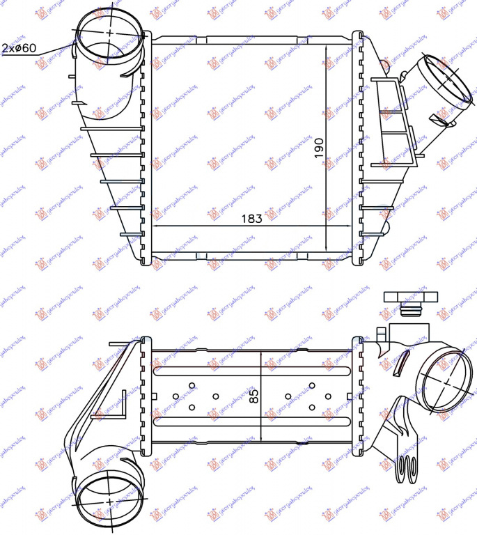 RADIATOR INTERCOOLER 1.8Τ BNZ./1.9 tdi -02 (183x190x85) - VW NEW BEETLE 98-11, VW, VW NEW BEETLE 98-11, PEUGEOT, PEUGEOT EXPERT 07-16, Partea frontala, Radiator Intercooler, 013806200