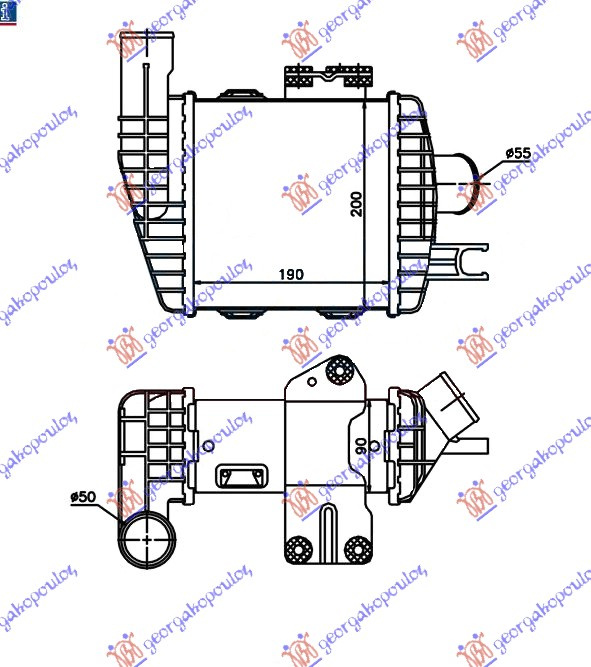 Radiator intercooler 2,0 crdi (190x205x90) pentru Hyundai Tucson 2004, 2005, 2006, 2007, 2008, 2009, 2010