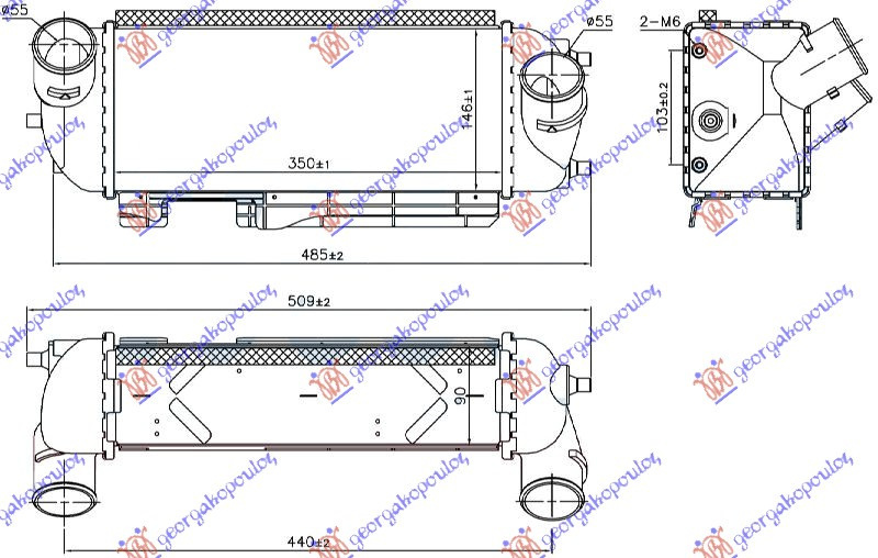 RADIATOR INTERCOOLER 2.0 CRDI (350x146x90) - HYUNDAI HYUNDAI iX35/TUCSON 10-15, PEUGEOT, PEUGEOT EXPERT 07-16, Partea frontala, Radiator Intercooler, HYUNDAI, HYUNDAI iX35/TUCSON 10-15, 365006200