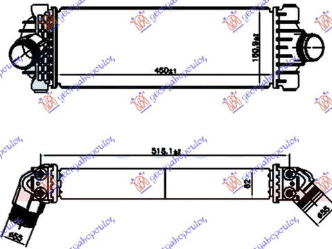 RADIATOR INTERCOOLER 2.0 DIESEL (450x160x62), PEUGEOT, PEUGEOT EXPERT 07-16, Partea frontala, Radiator Intercooler, FORD, FORD TRANSIT/TOURNEO CUSTOM 18-, 326106200