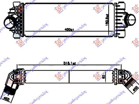 RADIATOR INTERCOOLER 2.0 TDCi DIESEL (450x160x62), PEUGEOT, PEUGEOT EXPERT 07-16, Partea frontala, Radiator Intercooler, FORD, FORD TRANSIT/TOURNEO CUSTOM 13-18, 326006200