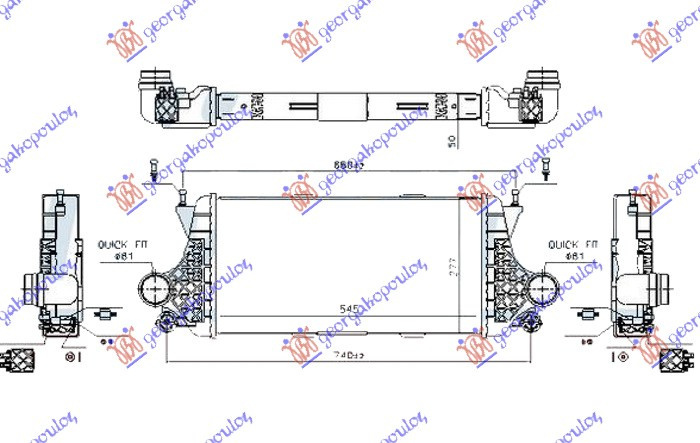 RADIATOR INTERCOOLER 2.2 DIESEL (545X277X50) - MITSUBISHI MITSUBISHI PAJERO PININ 99-07, MITSUBISHI, MITSUBISHI PAJERO PININ 99-07, PEUGEOT, PEUGEOT EXPERT 07-16, PARTEA FRONTALA, RADIATOR INTERCOOLER, 553006210