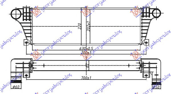 RADIATOR INTERCOOLER 2,5-2,8 T.D (630X217X63) , IVECO, IVECO DAILY 90-00, PEUGEOT, PEUGEOT EXPERT 07-16, PARTEA FRONTALA, RADIATOR INTERCOOLER, 040406200