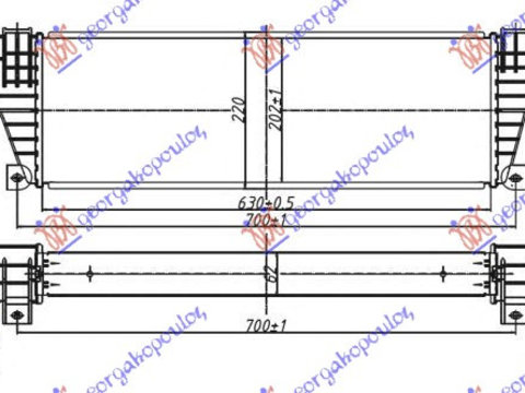 RADIATOR INTERCOOLER 2,5-2,8 T.D (630x217x63), IVECO, IVECO DAILY 90-00, PEUGEOT, PEUGEOT EXPERT 07-16, Partea frontala, Radiator Intercooler, 040406200