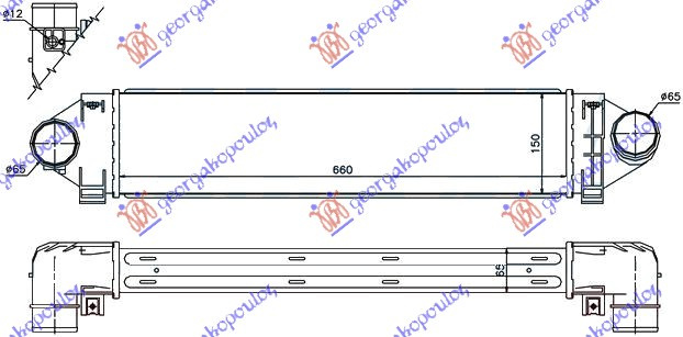 Radiator intercooler 2.5 st225/rs305/rs350 petrol (660x150x65) pentru Ford Focus C-Max 2010, 2011, 2012, 2013, 2014