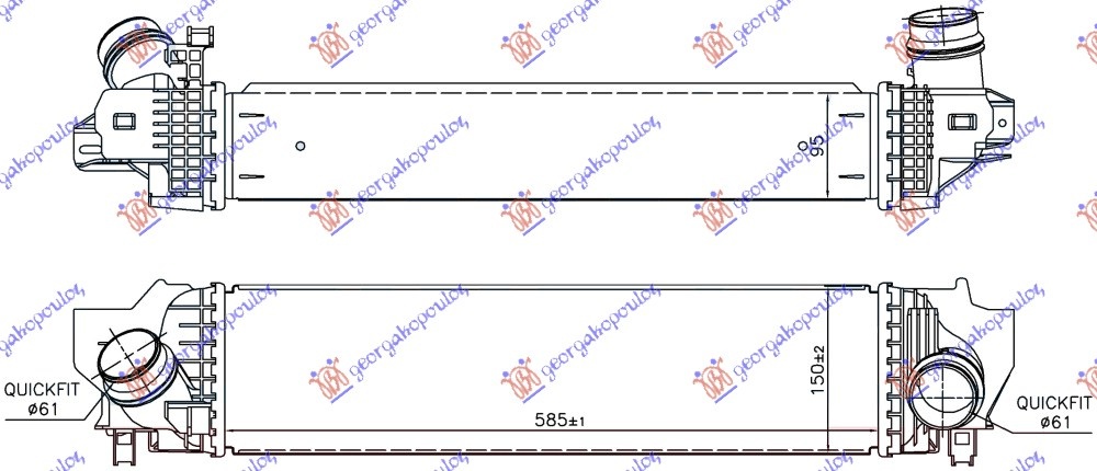 RADIATOR INTERCOOLER ALL DIESEL : 2.0 (220I) PETROL (585X150X95), PEUGEOT, PEUGEOT EXPERT 07-16, PARTEA FRONTALA, RADIATOR INTERCOOLER, BMW, BMW SERIES 2 (F44) GRAN COUPE 19-, 157306200