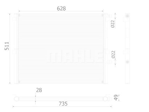 Radiator intercooler Bmw Seria 5 G30 2017-, Seria 6 Gt (G32) 2017-, Seria 7 G11 2015-, Seria 8 (G15) 2018-, 628x511x28mm, MAHLE 20E1087X