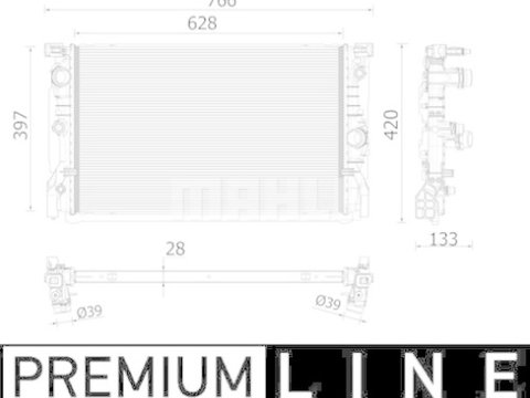 Radiator intercooler Bmw Seria 5 G30 2017-, Seria 6 Gt (G32) 2017-, Seria 7 G11 2015-, Seria 8 (G15) 2018-, 628x397x28mm, MAHLE 20E1086X