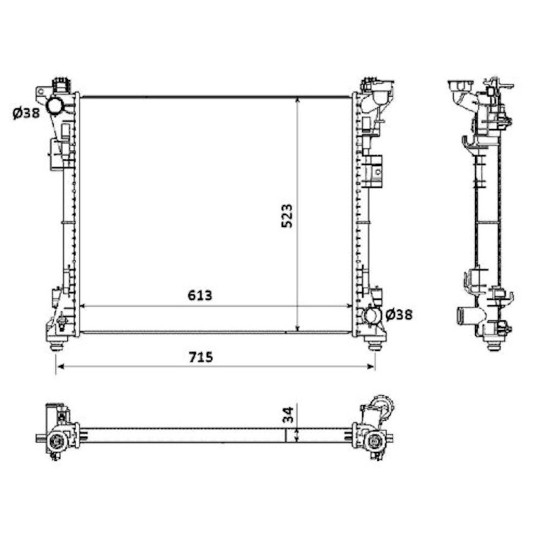 Radiator racire Chrysler Town Country, 2008-2015, Voyager, 2008-2015, Lancia Voyager 2011-2016, Vw Routan 2008-2012, Motorizare 3, 3 V6, 3, 6 V, 3, 8 V6, 4, 0 V6 Benzina, tip climatizare cu AC, cutie Automata, , dimensiune 613x524x33mm, Cu lipire fag