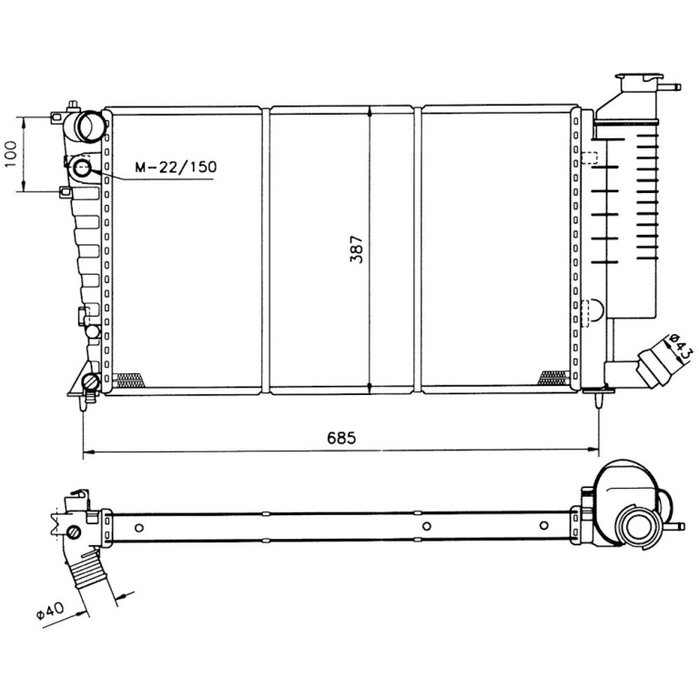 Radiator racire Citroen Zx, 01.1994-1997 (Motorizare 1, 4 55kw / 2, 0 89kw), Peugeot 306, 11.1995-1997 (Motorizare 2, 0 89kw) Benzina, tip climatizare Cu/fara AC, cutie Manuala, dimensiune 610x378x34mm, Cu lipire fagure mecanica, Aftermarket