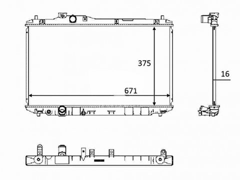 Radiator racire Honda Civic, 01.2012-, Civic Usa 01.2012-, Motorizare 1, 8 104kw Benzina, tip climatizare Cu/fara AC, cutie Manuala, dimensiune 671x375x16mm, Cu lipire fagure prin brazare, KOYO