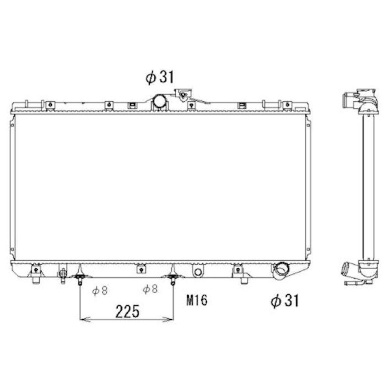 Radiator racire Toyota Corolla (E10) 05.1992-07.1997 Motor 2, 0 57kw, Corolla (E11) 07.1997-10.1999 Motor 2, 0 5kw Cu/Fara Ac Diesel, cutie Automata, tip Denso, diametru intrare/iesire 31/31mm, dimensiune 690x350x26mm, Cu lipire fagure prin brazar