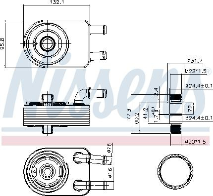 Radiator ulei. ulei motor Oil radiator CHRYSLER SEBRING DODGE AVENGER CALIBER JOURNEY FIAT FREEMONT JEEP COMPASS PATRIOT L DODGE AVENGER (JS), Sedan, 06.2007 - 12.2014 Nissens 91111