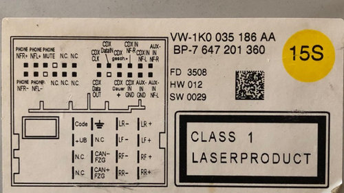Radio CD VW Passat B6 cod 1K0 035 186 AA