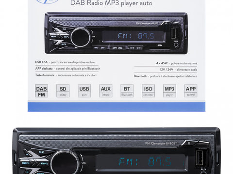 Radio Mp3 Player Auto Dab Si Rds Pni Clementine 8480bt 4x45w, 12/24v, Cu Sd, Usb, Aux, Rca, Bluetooth Si Usb 1.5a PNI-8480BT