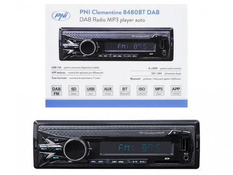 Radio mp3 player auto dab si rds pni clementine 8480bt 4x45w, 12/24v, cu sd, usb, aux, rca, bluetooth si usb 1.5a UNIVERSAL Universal #6 PNI-8480BT