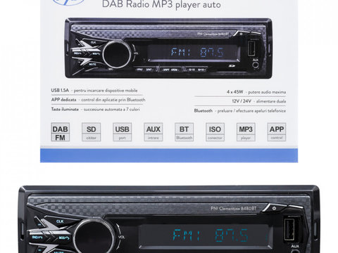 RADIO MP3 PLAYER AUTO DAB SI RDS PNI CLEMENTINE 8480BT 4X45W, 12/24V, CU SD, USB, AUX, RCA, BLUETOOTH SI USB 1.5A