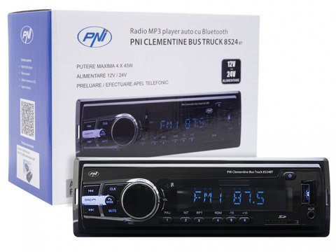 RADIO MP3 PLAYER AUTO PNI CLEMENTINE BUS TRUCK 8524BT RDS 4X45W 12V/24V CU SD, USB, AUX, RCA SI BLUETOOTH IS-42119