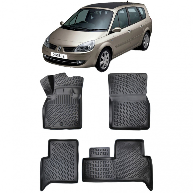 Renault Scenic II 2003-2009 Set 4 covorase auto din cauciuc tip tavita premium line 3D 59664-UMB240