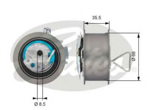 Rola intinzator curea distributie T43091 GATES pentru Ford Galaxy Seat Alhambra Vw Golf Skoda Fabia Seat Arosa Skoda Octavia Vw Passat Vw Bora Vw Jetta Audi A4 Seat Leon Audi A3 Vw Sharan Seat Toledo Skoda Superb Seat Ibiza Seat Cordoba Vw Touran Vw 