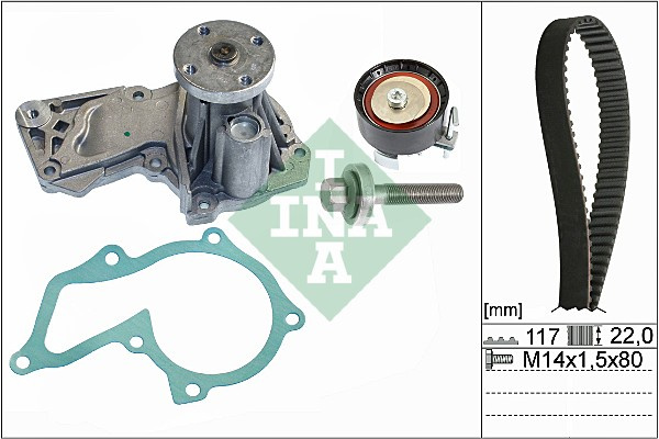 Schaeffler INA Set pompa apa + curea dintata 530060530 la masina FORD KUGA II (DM2) JTMA 1596cc 179cp 132kW 2012 2013 2014 2015 2016 2017 2018 2019