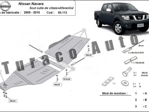 Scut metalic cutie de viteza + scut diferențial Nissan Navara 2005-2015