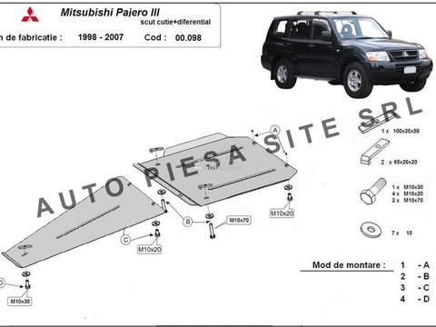 Scut metalic cutie + diferential Mitsubishi Pajero 3 III fabricat in perioada 2000 - 2007 APS-00,098 piesa NOUA