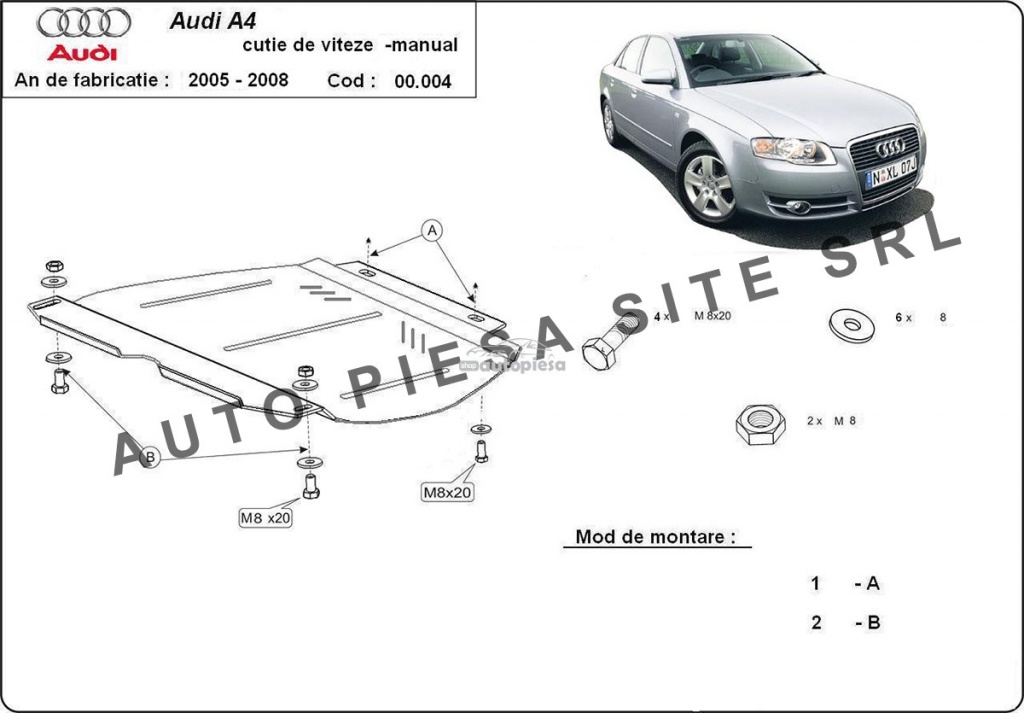 Scut metalic cutie viteze manuala Audi A4 B7 (4 cilindrii) fabricat in perioada 2005 - 2008 APS-00,004 piesa NOUA