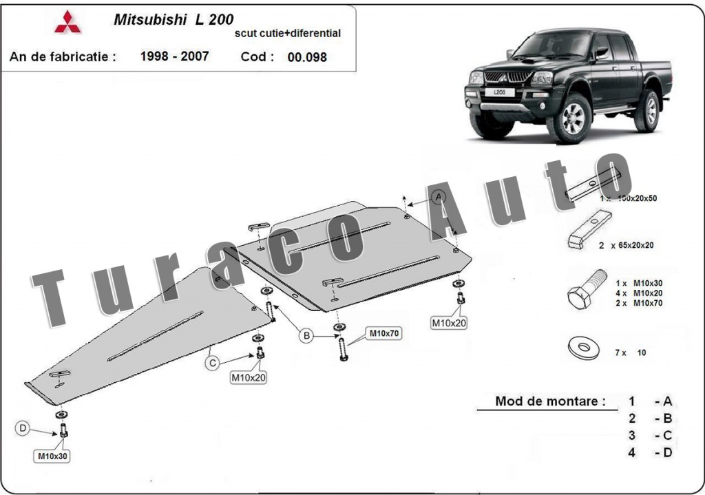 Scut metalic cutie viteze + scut diferential Mitsu