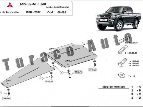 Scut metalic cutie viteze + scut diferential Mitsubishi L200 1998-2007