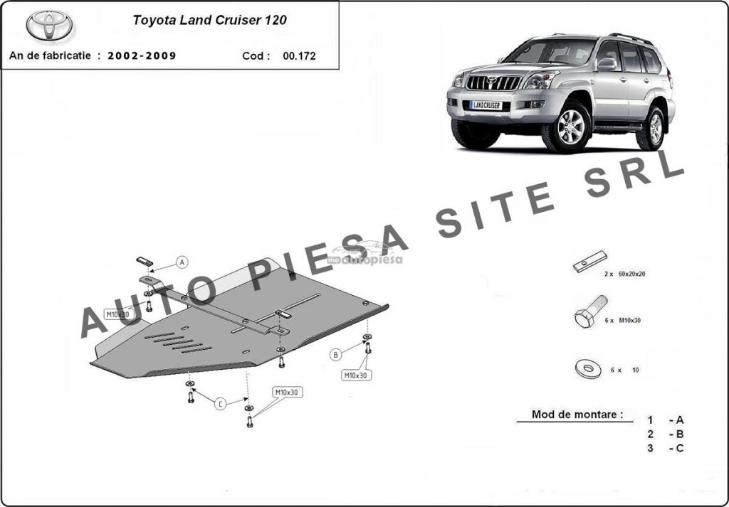 Scut metalic cutie viteze Toyota Land Cruiser fabricata in perioada 2002 - 2009 APS-00,172 piesa NOUA