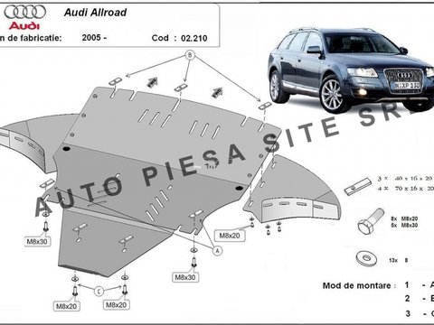 Scut metalic motor Audi A6 C6 Allroad fabricat in perioada 2006 - 2011 (cu laterale) APS-02,210 + 00.210 piesa NOUA