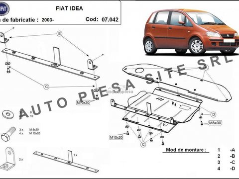 Scut metalic motor Fiat Idea fabricat incepand cu 2003 APS-07,042 piesa NOUA
