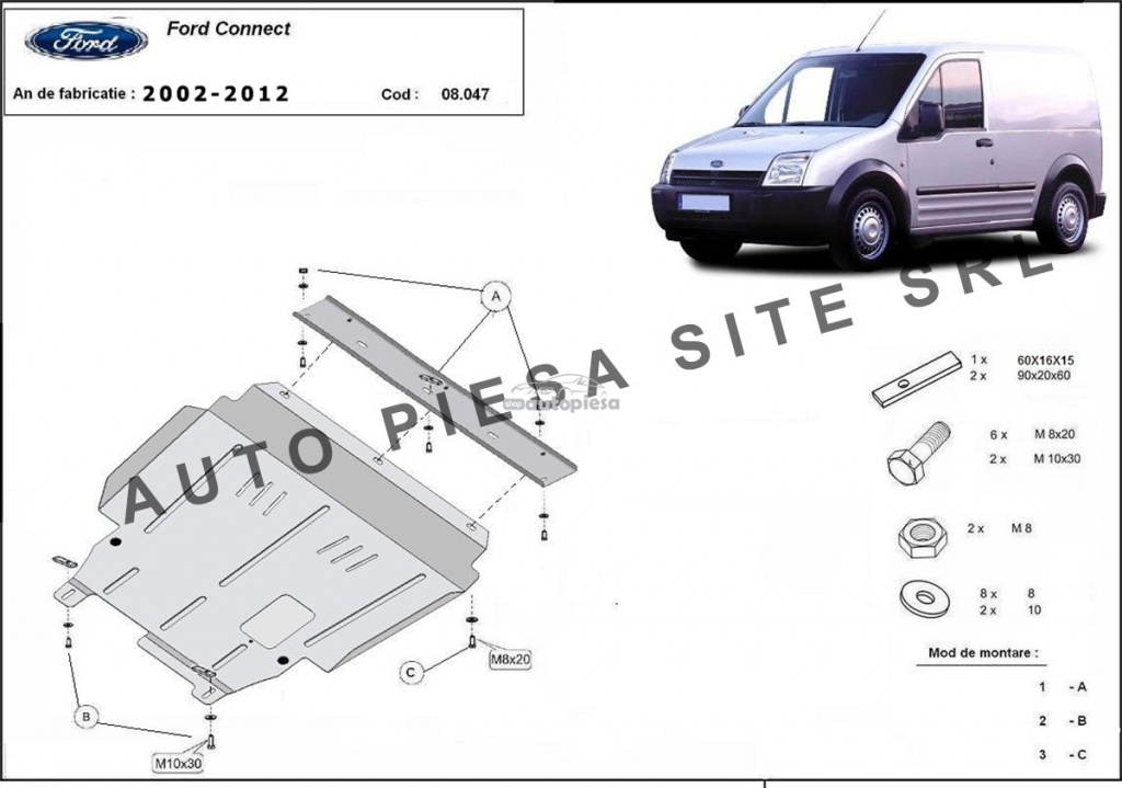 Scut metalic motor Ford Transit Connect fabricat in perioada 2002-2012 APS-08,047 piesa NOUA