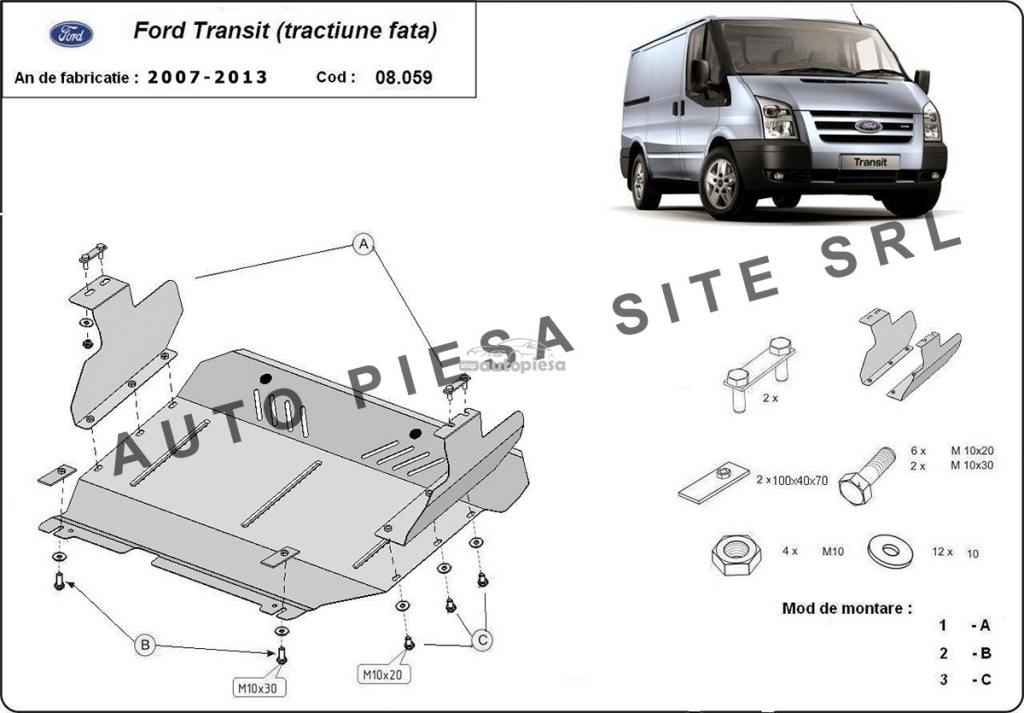 Scut metalic motor Ford Transit cu tractiune fata 