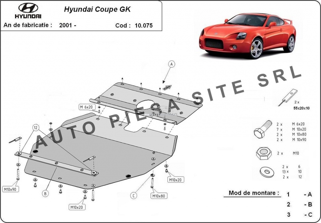 Scut metalic motor Hyundai Coupe fabricat incepand cu 2001 APS-10,075 piesa NOUA