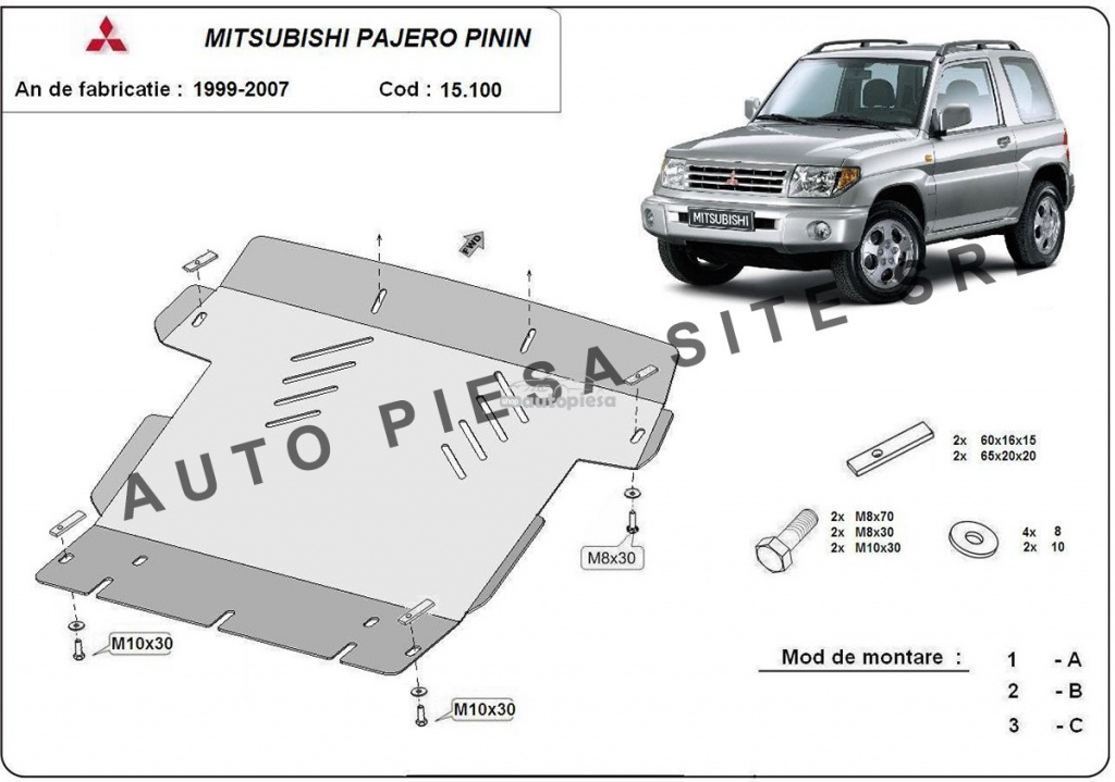 Scut metalic motor Mitsubishi Pajero Pinin fabricat in perioada 1997 - 2007 APS-15,100 piesa NOUA