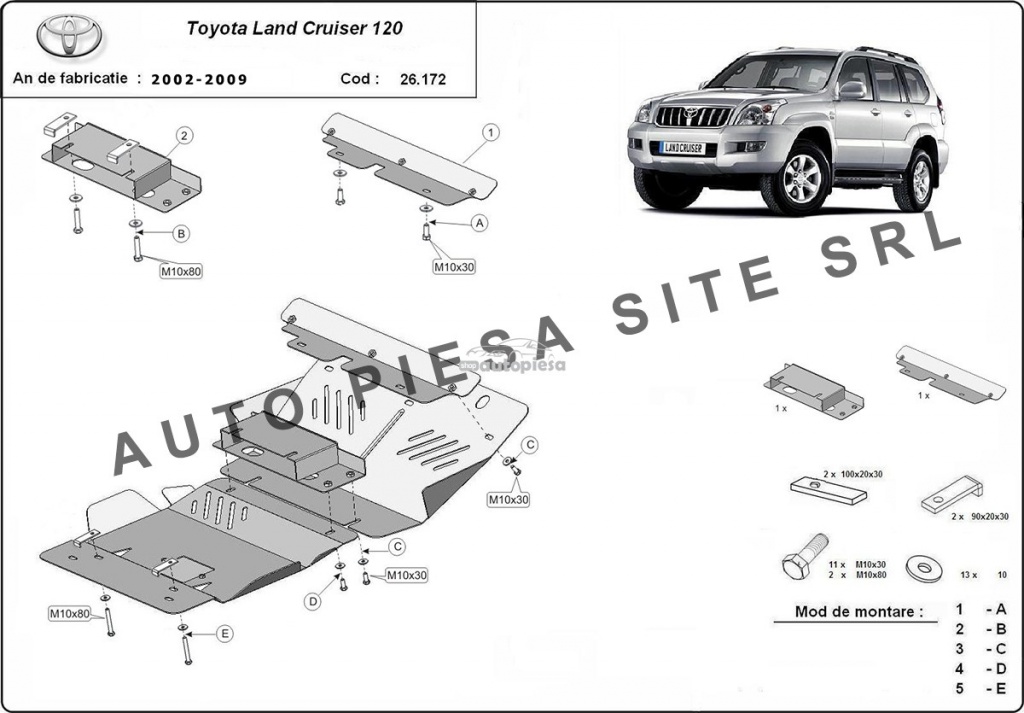 Scut metalic motor + radiator Toyota Land Cruiser fabricata in perioada 2002 - 2009 APS-26,172 piesa NOUA
