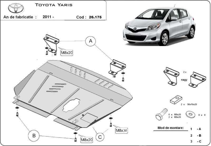 Scut metalic motor Toyota Yaris New 1.3 2011-2017