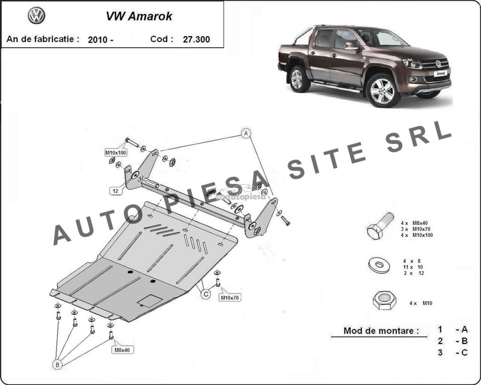 Scut metalic motor VW Amarok fabricat incepand cu 2010 APS-27,300 piesa NOUA