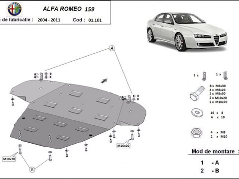 Scut motor metalic Alfa Romeo 159 2005-2011